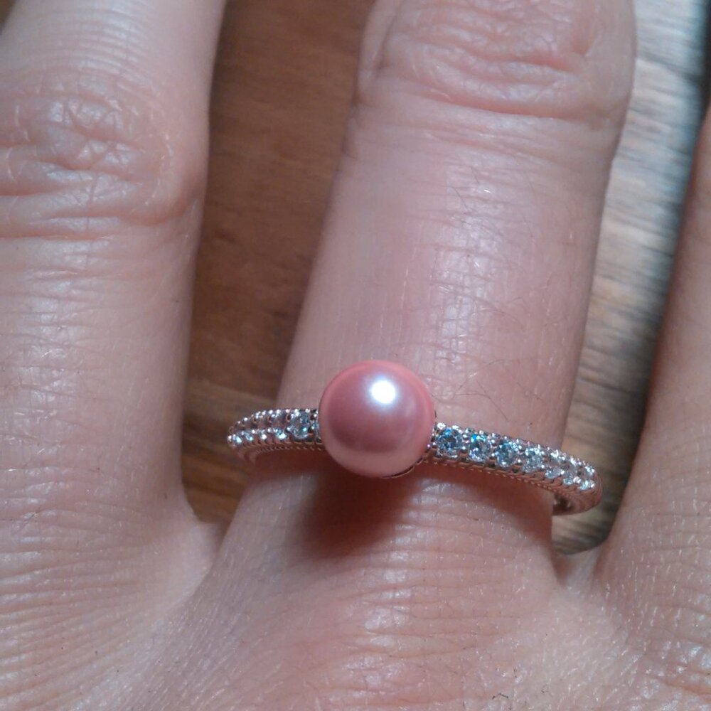 Judith Ripka Pink Pearl Simulant 14K RoseGold Clad Sterling Silver Ring Size 10